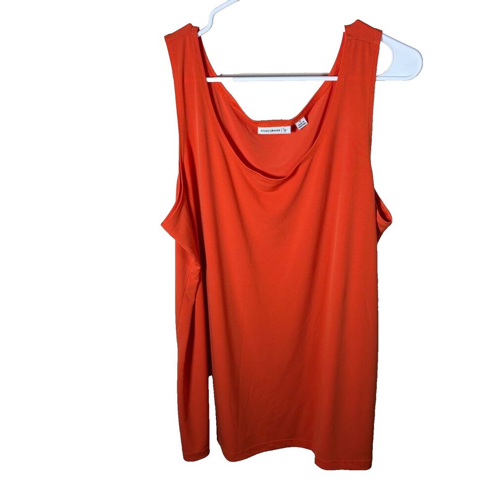 Susan Graver Tank Top Women's 1X Orange Round Neck Sleeveless Basic Shirt